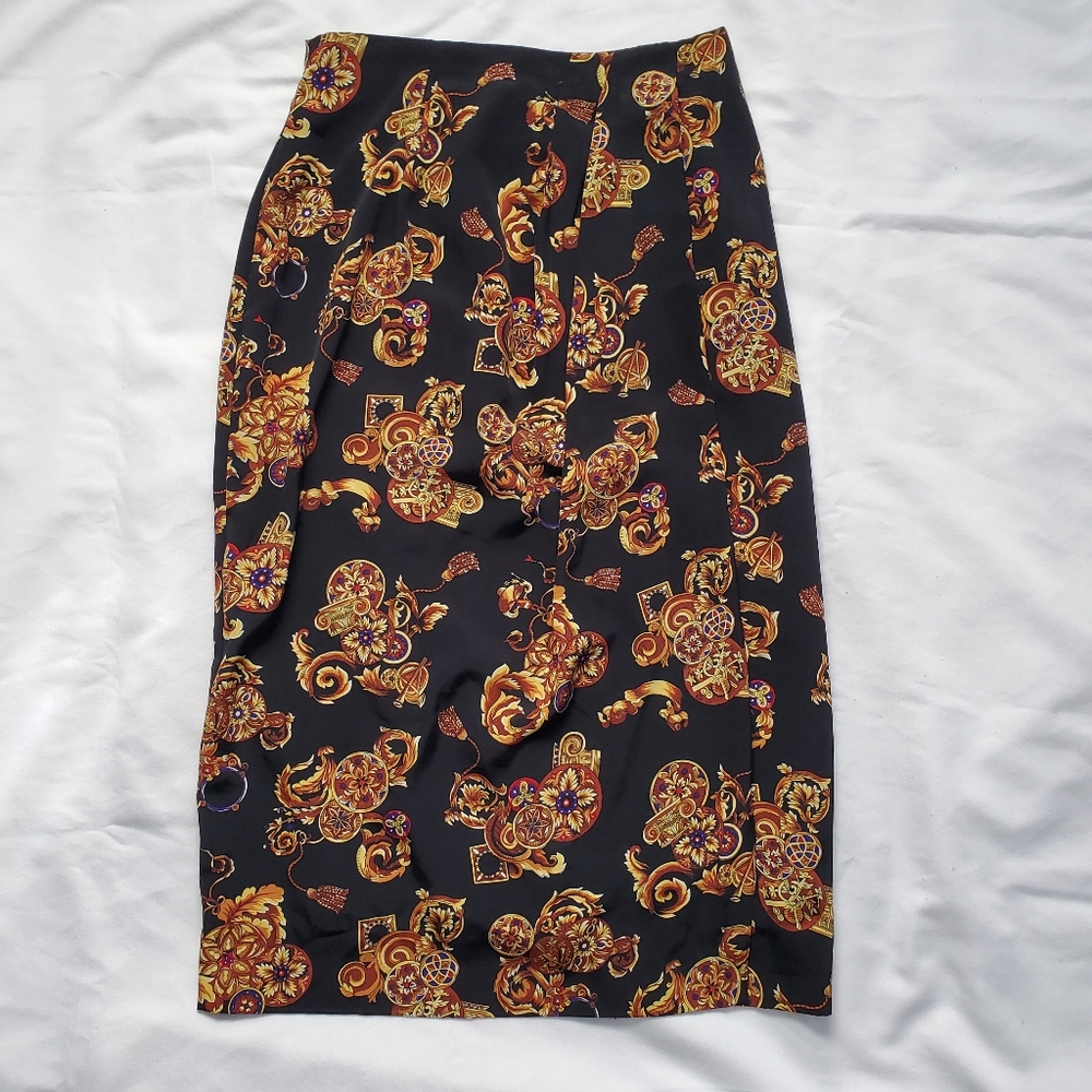 Womens SK & Company Black Print Faux Wrap Skirt Side Zipper Closure Lined Size 6